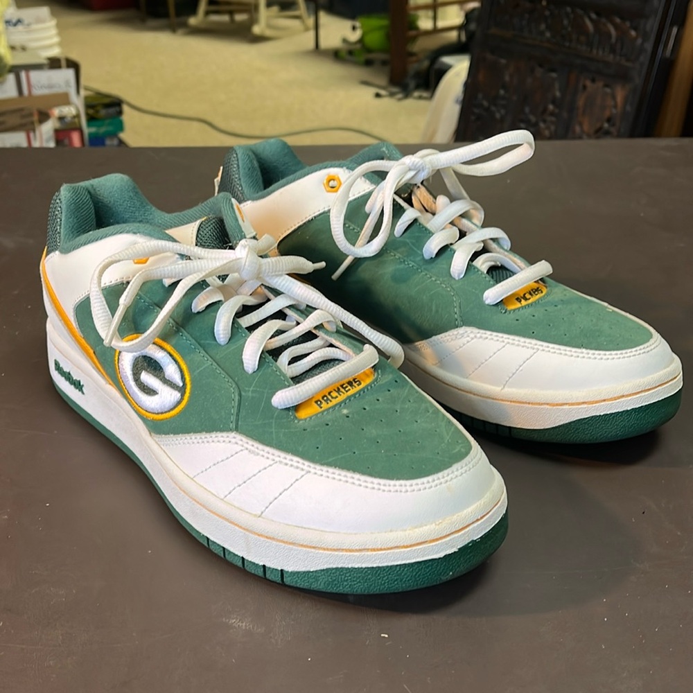 NFL Green Bay Packers, green yellow and white Reebok sneakers size 8.5